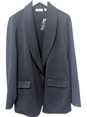 SUSAN GRAVER Stretch Blazer Plus Size 1X Charcoal Gray Ponte Knit Womens Jacket